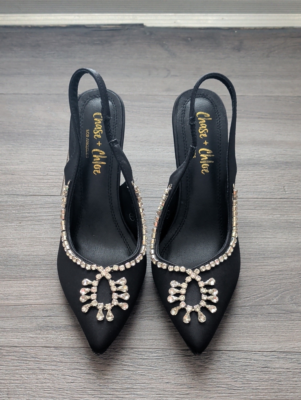 Chase + Chloe Black Embellished Slingback Pointed Mules - Brand New
